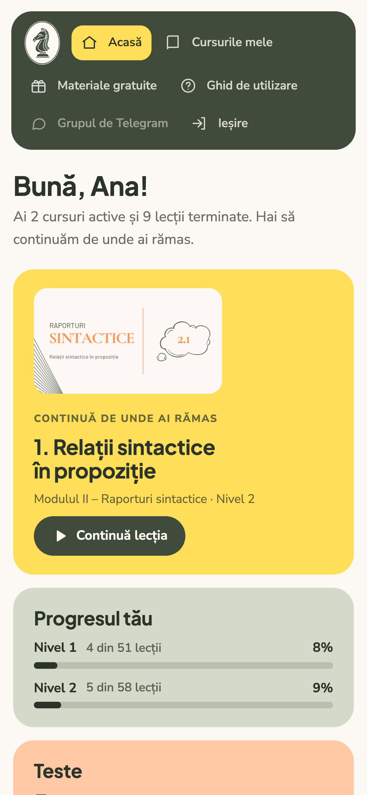Pagina Acasă pe telefon